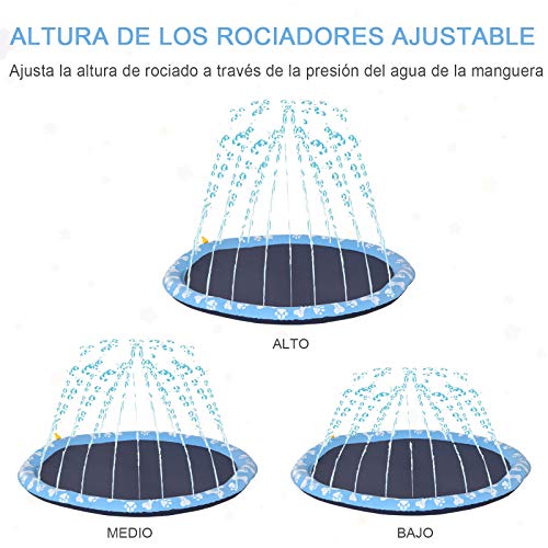 Pawhut Splash Pad 150cm Aspersor de Juegos de Agua con Rociador Tapete de Salpicaduras Piscina de Verano Portátil para Mascotas Perros Azul