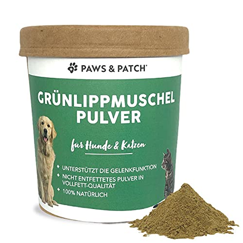 Paws & Patch GrÜNLIPPMUSCHEL Polvo para perros y gatos para soporte de articulaciones, alta calidad de grasa completa con GAGs, 100% natural, 500 g