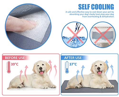 Pecute Alfombra Refrescante para Perro Actualización Engrosada 0.4mm 300D Oxford Alfombrilla de Refrigeración Automática para Animales de Compañía (L 90 * 50CM, Gris)