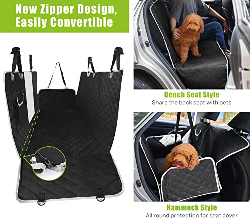 Pecute Funda para Asiento de Coche para Perros y Gatos 2 En 1, Hamaca para Perros Convertible Impermeable con Sección de Malla/Solapas Laterales, Protector de Asiento Trasero a Prueba de Arañazos