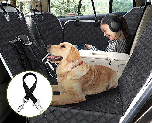 Pecute Funda Perros Coche, Funda de Asiento para Perros Impermeable y Resistente, Protector Coche Perros con Rejilla Flexible Pasar Aire, Universal para SUV, Camión, Transportar y Viaje