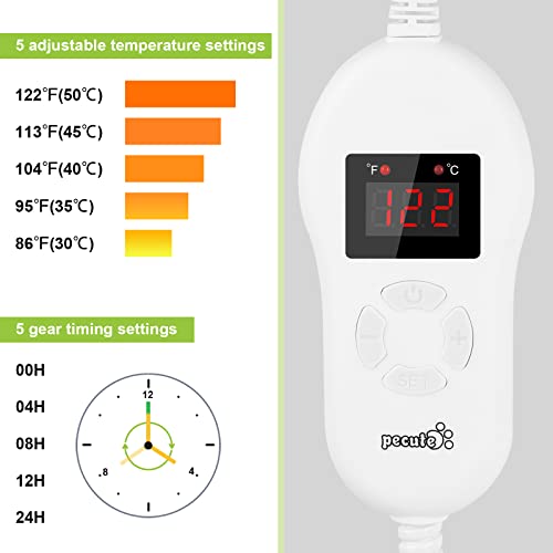 Pecute Manta Electrica Perro, Manta Termica para Perros 5 Ajustes de Temperatura y 2 Cubiertas de Franela, Incombustible,Impermeable, Antichoque (M 50 * 40cm)