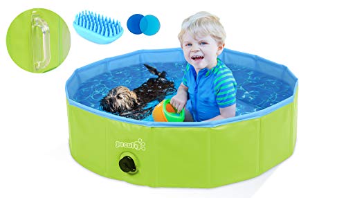 Pecute Piscina Perros y Gatos Bañera Plegable PVC Antideslizante y Resistente al Desgaste, Adecuado para Interior Exterior al Aire (M 80 * 20CM, Verde)