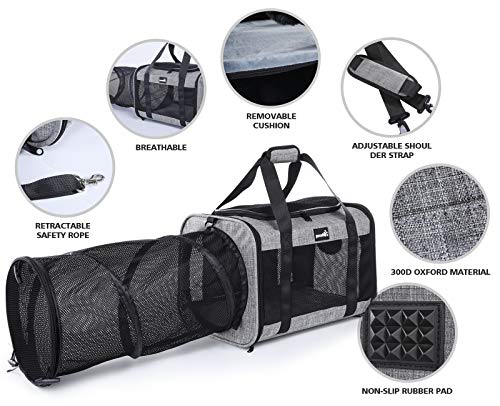 Pecute Transportin Gato Perro Bolsa de Transporte Portátil y Transpirable para Mascotas, Bolso Transportin para Gatos Plegable con Juguete Túnel con Correa de Hombro Ajustable, Aerolínea Aprobada