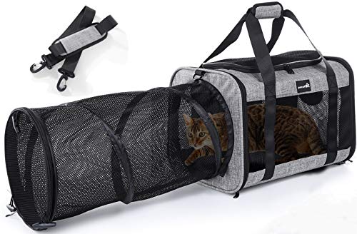 Pecute Transportin Gato Perro Bolsa de Transporte Portátil y Transpirable para Mascotas, Bolso Transportin para Gatos Plegable con Juguete Túnel con Correa de Hombro Ajustable, Aerolínea Aprobada