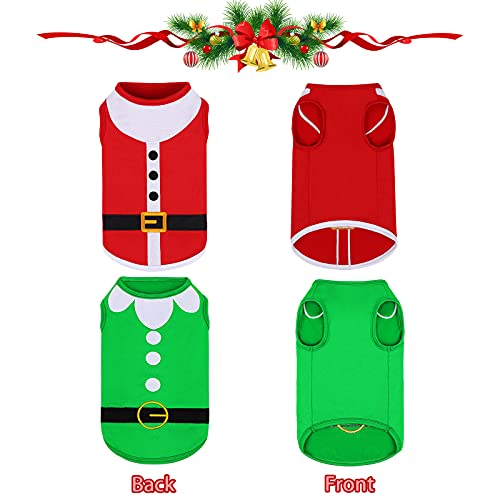 Pedgot Paquete de 2 camisas de Navidad de algodón sin mangas para cachorros de Navidad, para mascotas, Papá Noel, disfraz de elfo, divertido perro de Navidad, cachorros, grandes