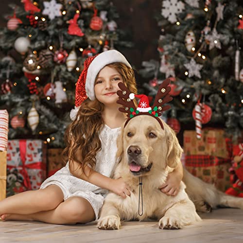 Pedgot Paquete de 3 sombreros de Navidad para mascotas, lazo para el pelo de Navidad con cuernos de reno, diadema para Navidad, accesorio para el pelo para perros