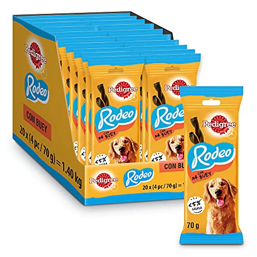 Pedigree Rodeo Snack en Tiras para Perros sabor Buey (Pack de 20 x 70g)