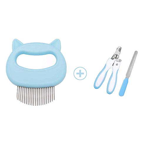 Peine para Mascotas de Perro o Gato,Cepillo de Animales,Pet Comb,Cepillo del Gato,Cepillo del Perro,Adecuado para el Cuidado del Cabello de Mascotas,Cortauñas de uñas para Perros y Gatos (azul)