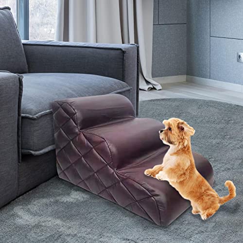 Peldaños para perros, Escaleras para perros para camas altas, Muebles para gatos, Escaleras para mascotas pequeñas, Espuma suave 3 Pasos Escaleras para perros, Escaleras de cuero para perros y gatos E