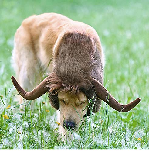 Peluca De Cuerno De Toro Para Mascota Para Disfraz De Perro, Disfraz De Mascota Perro Y Ganado Disfraz Toro Perro Accesorios Para El Pelo Demonio Buey Perros Medianos Grandes La Fiesta De Navidad,L