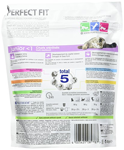 PERFECT FIT Junior - Croquettes pour Jeune Chat Stérilisé et Chaton, Riche en Poulet, 6 Sacs de 400g