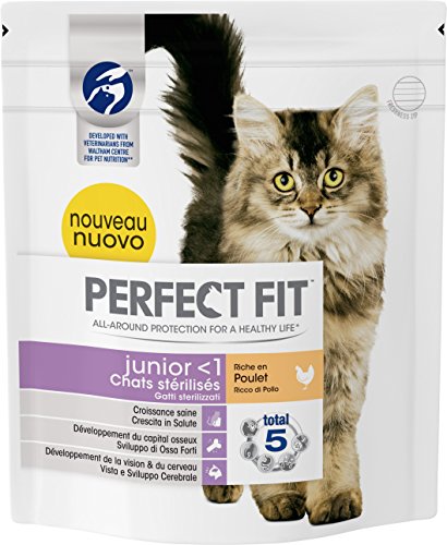 PERFECT FIT Junior - Croquettes pour Jeune Chat Stérilisé et Chaton, Riche en Poulet, 6 Sacs de 400g