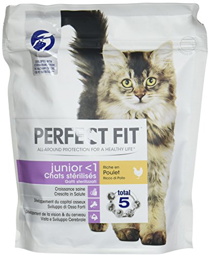 PERFECT FIT Junior - Croquettes pour Jeune Chat Stérilisé et Chaton, Riche en Poulet, 6 Sacs de 400g