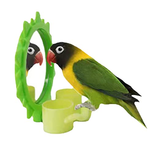 Perfectha Columpios para pájaros con Tazas - Espejo de Periquito para Jaula de pájaros con Plataforma de ABS, alimentador de Loros para Exteriores, Regalos para Mascotas para Personas Mayores (con 2