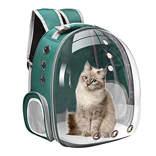 perfk Mochila de Burbujas Duradera para Mascotas, Transparente para Mascotas, Transpirable, de Viaje, para Perros Pequeños, Gatos, con 3 Paneles de Malla TR - Verde