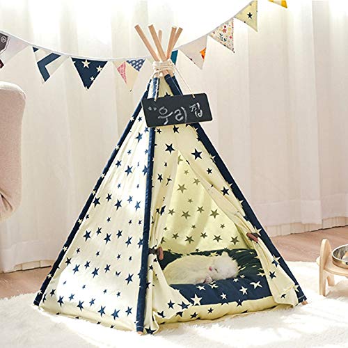 Perrera Portátil De Lino para Mascotas, Casa para Perros, Gatito, Lavable, Tipi, Cachorro, Gato, Interior, Exterior, Perrera, Tipi Portátil con Cojín, 4 Estrell