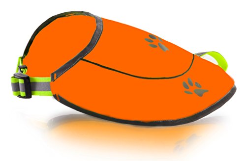 Perro Chaleco reflectante –Chaleco de caza impermeable amarillo de seguridad para mejor visibilidad en día y noche con claps, conectores cómodo tamaño ajustable, tallas XS, S, M, L, XL Color Naranja