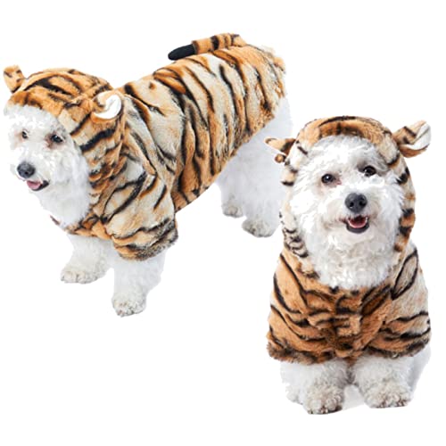 Perro Coral Fleece Puppy Pet Pequeño Perro Ropa, Elegante Traje de Tigre Tiempo Frío Chino Año Nuevo Cosplay Vestido