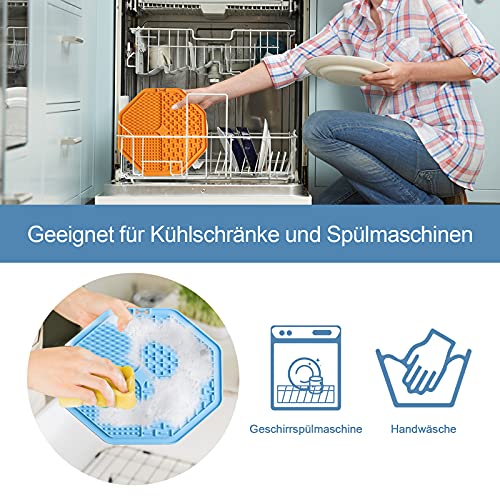 Perro Lamer Almohadilla, Almohadilla Lamer Mascotas, Perro De La Estera Lenta Alimentador, 2PCS Almohadilla De Silicona Duradera para Lamer con Espátula de Silicona (Azul+Naranja)