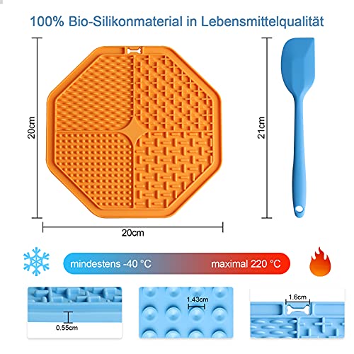 Perro Lamer Almohadilla, Almohadilla Lamer Mascotas, Perro De La Estera Lenta Alimentador, 2PCS Almohadilla De Silicona Duradera para Lamer con Espátula de Silicona (Azul+Naranja)