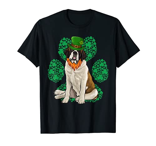 Perro San Bernardo Pata Día De San Patricio Shamrock Camiseta