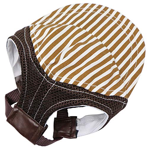 Perros Sombrero Sol a Rayas Sombrero - Tamaño M Correa Ajustable, Perro Sombrero Deportivo con Agujeros para Las Orejas, Gorra de Aviador béisbol Viaje para Mascotas, Perro, Gato, 1pc Brown