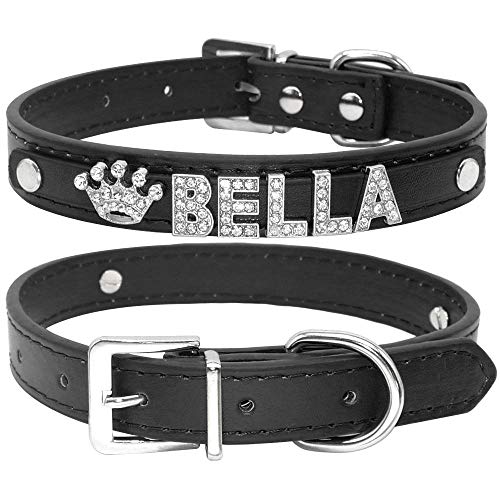 Personalizado Grabado Gratis Personalizado Collar de Gato Rhinestone Perro Gato Collar Chihuahua Yorkshire Accesorios Suministros-Plain_Black_L