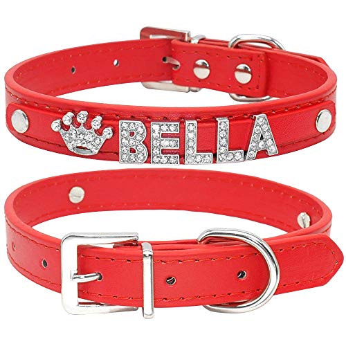 Personalizado Grabado Gratis Personalizado Collar de Gato Rhinestone Perro Gato Collar Chihuahua Yorkshire Accesorios Suministros-Plain_Red_L