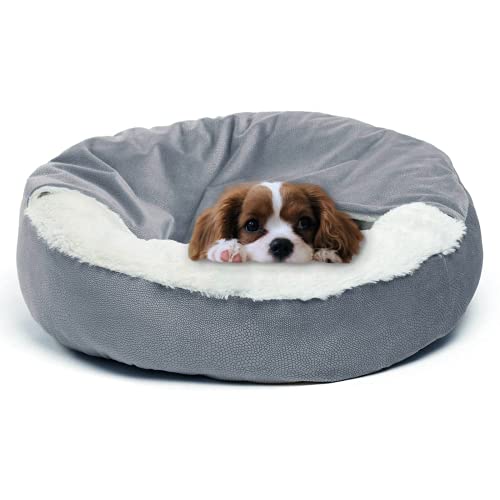 Peswety Cubierta redonda para cama para perro, cama para gatos, cama para mascotas, cama de perro mediano, suave y cálida para gatos, alfombra de cojín esponjosa para dormir caliente, gris L