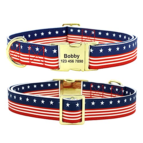 PET ARTIST Collar de perro con bandera americana, collar de perro personalizado y personalizado con lazos de flores, collar patriótico para hombre y mujer, rojo, M