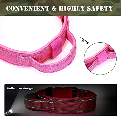 PET ARTIST Collar de perro militar ajustable con nombre y número de teléfono de mascota personalizados, collar con hebilla de metal resistente para perros medianos grandes,rosa,XL