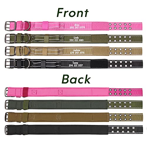 PET ARTIST Collar de perro militar ajustable con nombre y número de teléfono de mascota personalizados, collar con hebilla de metal resistente para perros medianos grandes,rosa,XL