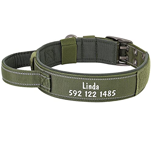 PET ARTIST Collar para perro militar ajustable con nombre y número de teléfono personalizados para mascotas,Collar con hebilla de metal resistente para perros medianos grandes,verde, M