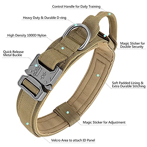 PET ARTIST Collar táctico para Perro con Mango de Control, Collar Militar K9 con Hebilla de Metal Resistente, Collar de Perro de Nailon Ajustable para Entrenamiento de Perro Mediano y Grande