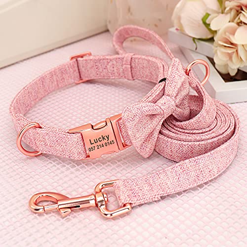 PET ARTIST suave y cómodo Collares personalizados para perro con pajarita desmontable,lindo collar y correa para perro con hebilla de oro rosa,collares ajustables para perros pequeños medianos grandes