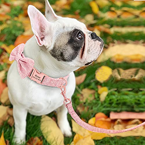 PET ARTIST suave y cómodo Collares personalizados para perro con pajarita desmontable,lindo collar y correa para perro con hebilla de oro rosa,collares ajustables para perros pequeños medianos grandes