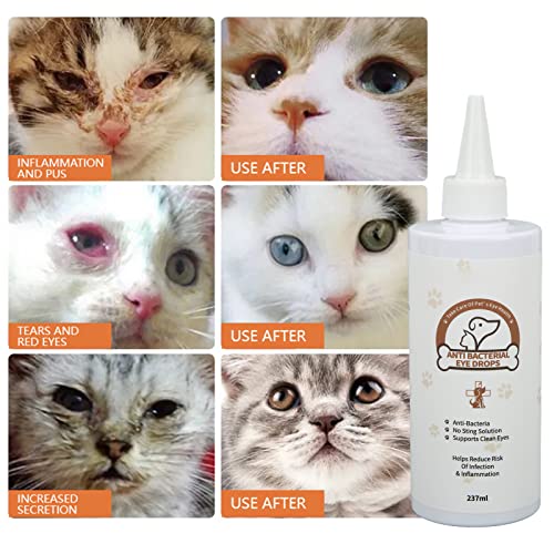 Pet Eye Wash Drops, 237 ml, gotas de ojos de perro, sin dolor, elimina la suciedad suave para caballos, gatos y perros.