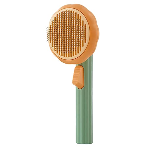 Pet Grooming Cepillos para masaje con autolimpieza, cepillo de calabaza para mascotas, elimina suavemente las alfombras sueltas y el pelo enredado para todas las mascotas (Calabaza + Verde)