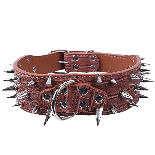 Pet Online Collar de perro de aleación picos dominante spid dientes pet Anti-bite collar, Brown, 5 * 53cm