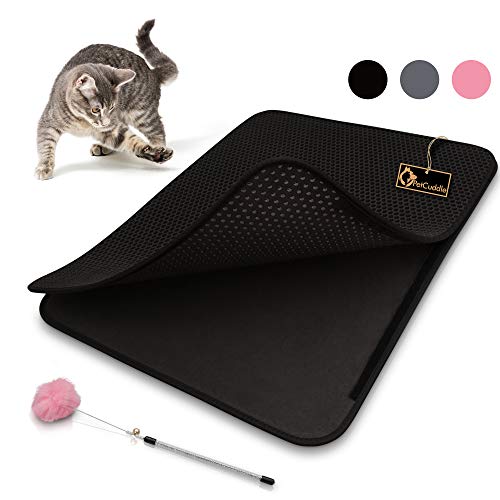 PetCuddle Alfombrilla de arena para gatos, color rosa, 75 x 58 cm, higiénica para gatos, incluye juguete para gatos