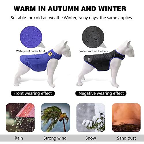 PETCUTE Abrigo de Perro Reversible,Impermeable Chaqueta de Invierno para Perros con Agujero para Arnés,Ajustable,Reflectante Chaqueta para Perros para Perros pequeñas, Medianas y Grandes