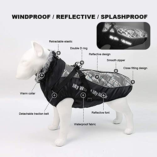 PETCUTE Abrigo para Perro de Invierno,Impermeable Chaqueta de Invierno para Perros con Arnés,Resistente al Viento,Ajustable,Reflectante Ropa para Mascotas Perros Pequeños, Medianos y Grandes