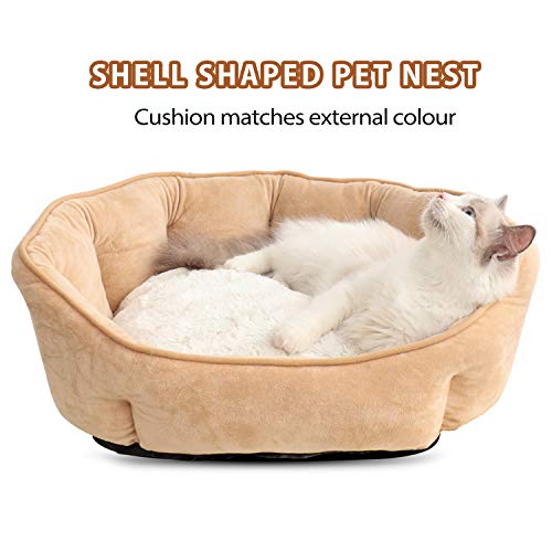 PETCUTE Cama de Perro Gato Mediano Sofá para Perro Lavable Cojín de Gato Ovalado Cama de Suave Gamuza para Mascotas Pequeños(Caqui 55 * 49 * 22cm)