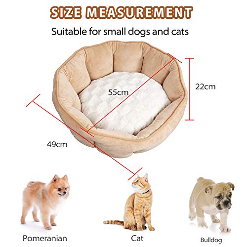 PETCUTE Cama de Perro Gato Mediano Sofá para Perro Lavable Cojín de Gato Ovalado Cama de Suave Gamuza para Mascotas Pequeños(Caqui 55 * 49 * 22cm)