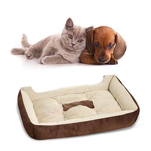 PETCUTE Camas para Perros medianos Cama de Perro Reforzada Cama Perro pequeño Lavable Colchón Cama para Gatos Cojín marrón