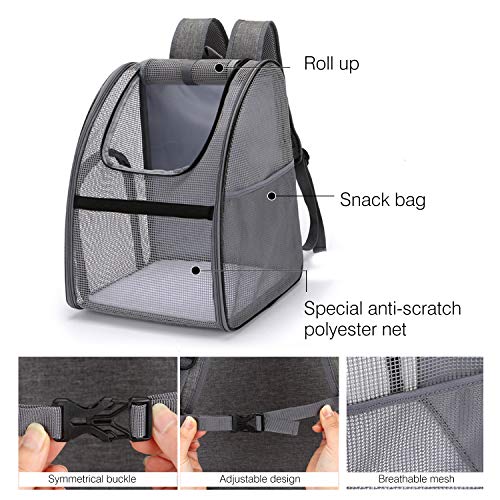 PETCUTE Mochila para Perros Bolsa Transportar Perritos Gatos Plegable Transportín Perros Transportadoras Mochila para Viaje Transpirable para Mascotas pequeño Gris