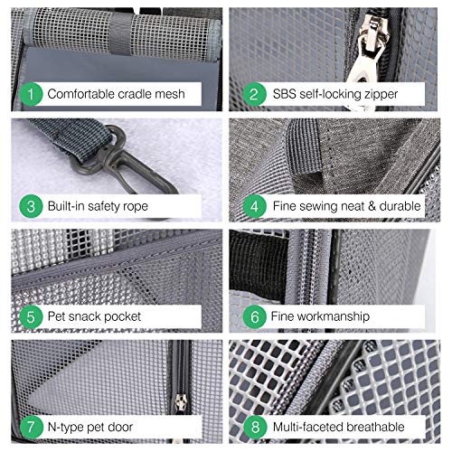 PETCUTE Mochila para Perros Bolsa Transportar Perritos Gatos Plegable Transportín Perros Transportadoras Mochila para Viaje Transpirable para Mascotas pequeño Gris