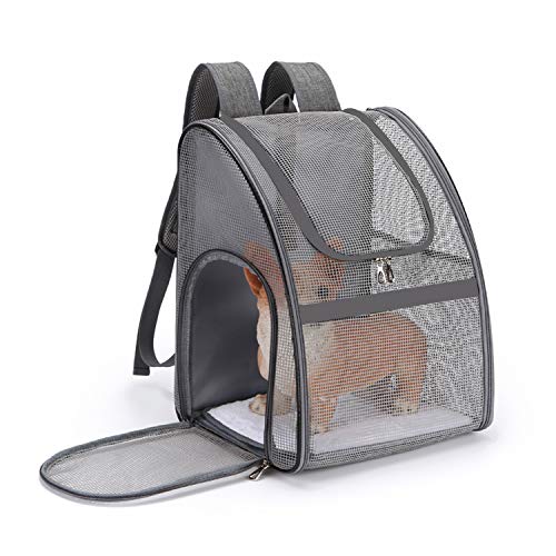 PETCUTE Mochila para Perros Bolsa Transportar Perritos Gatos Plegable Transportín Perros Transportadoras Mochila para Viaje Transpirable para Mascotas pequeño Gris