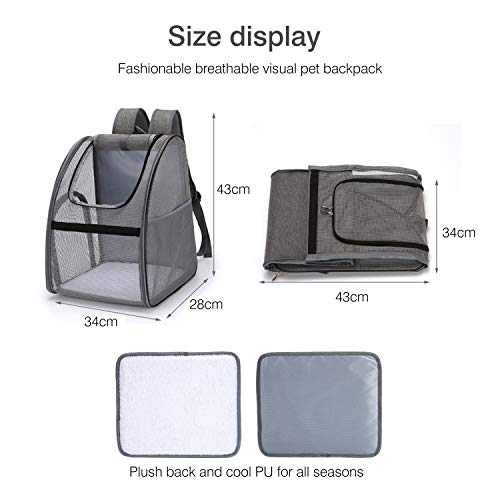 PETCUTE Mochila para Perros Bolsa Transportar Perritos Gatos Plegable Transportín Perros Transportadoras Mochila para Viaje Transpirable para Mascotas pequeño Gris